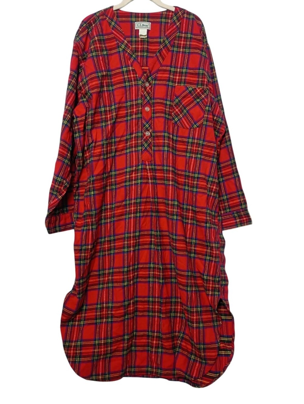 Vintage 1994 L.L. Bean Men's Cotton Plaid Sleep Shirt  Long Pajamas XLarge